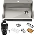 KRAUS Kore™ Workstation 30-inch Drop-In 16 Gauge Single Bowl Stainless Steel Kitchen Sink with Accessories (Pack of 5) with WasteGuard™ Continuous Feed Garbage Disposal, KWT310-30-100-75MB