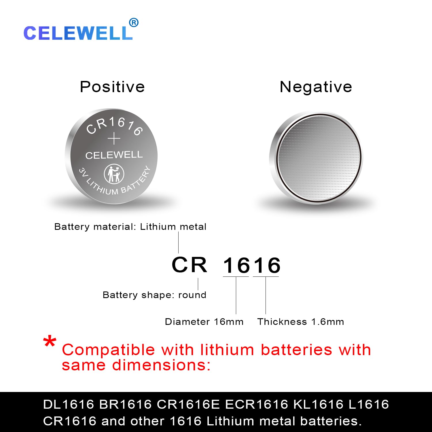 CR1616 5 Pcs 3V Lithium Battery【5-Year Warranty】