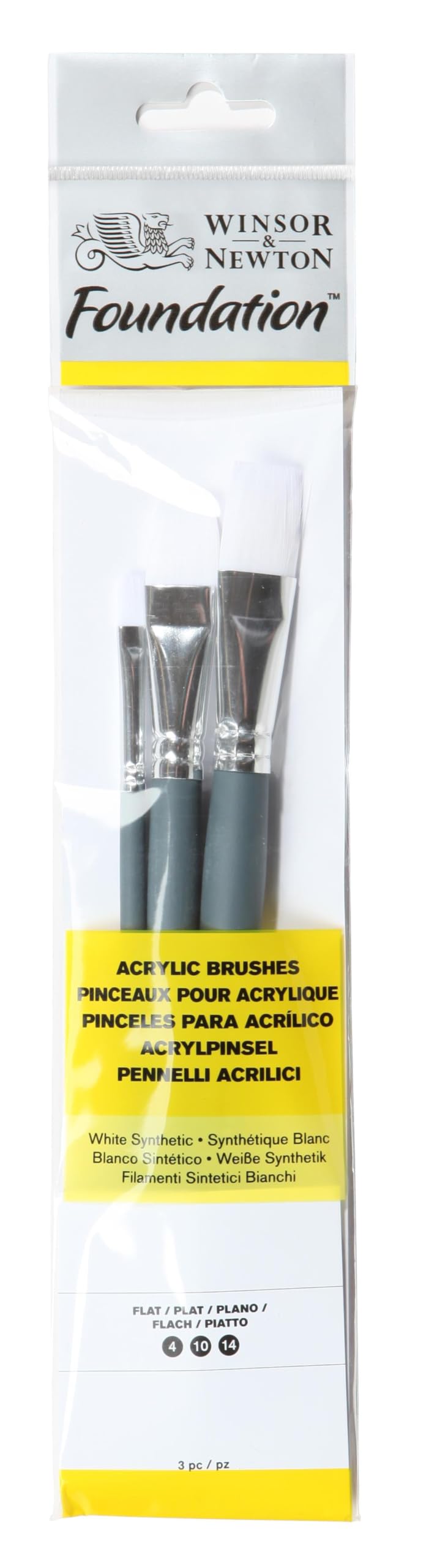 Winsor & Newton 5295002 Foundation Brush Sets, Acrylic Brushes, Set of 3, Flat Brush No. 4, 10, 14 - Short Handle