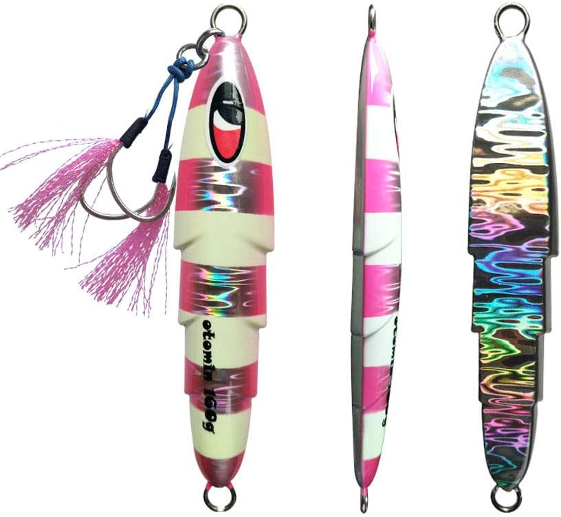 Otomin 3PCS Fishing Vertical Saltwater Slow Jigging Pitching Lures jigs Jigging Artificial Baits with Hooks 2.82oz 4.23oz 5.64oz 7.05oz 8.82oz 10.58oz