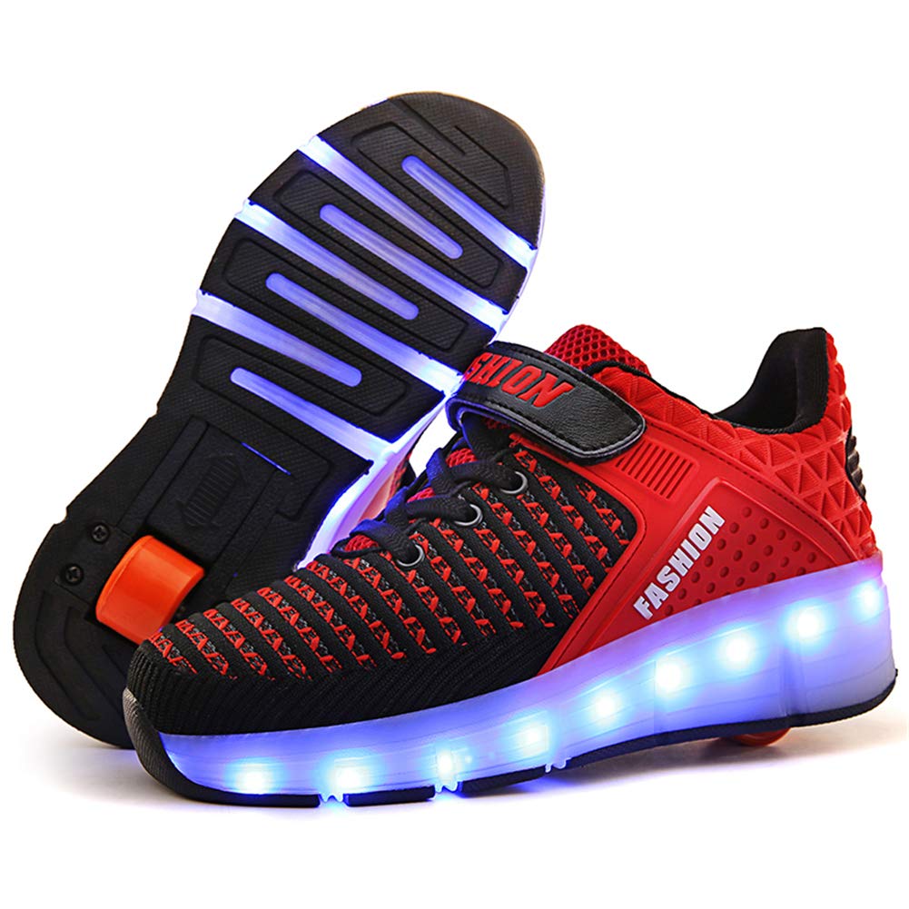 Chaussures à LED USB Rechargeables - 7 Couleurs Clignotantes - Avec Roulettes Rétractables - Taille Enfant/Adulte