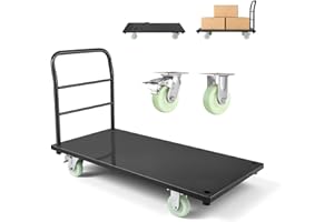 VEVOR Heavy Duty Platform Truck, 2000 lbs Capacity, Industrial Steel Flatbed Cart with Swivel Wheels and Handle, Platform Han