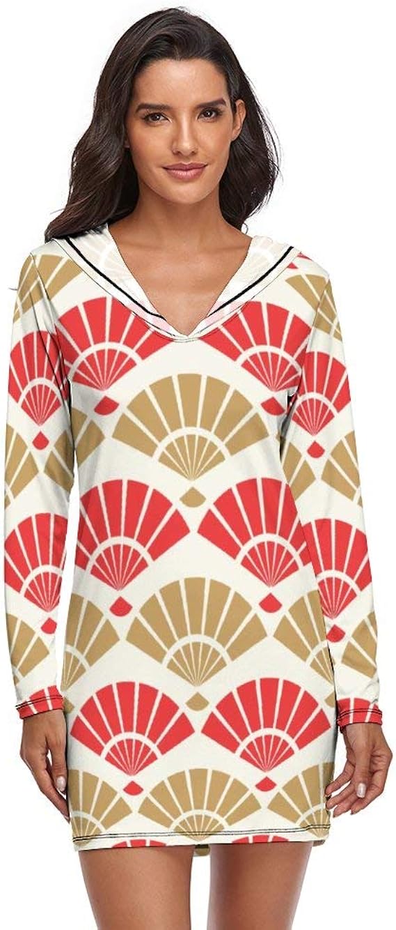 Amazon ワンピースパジャマ 手扇柄 和風 パジャマ レディース Vネック 長袖 ネグリジェ 肌に優しい 春 秋 ルームワンピース 寝巻き ナイトウェア 部屋着 膝丈 ルームワンピース ネグリジェ 通販