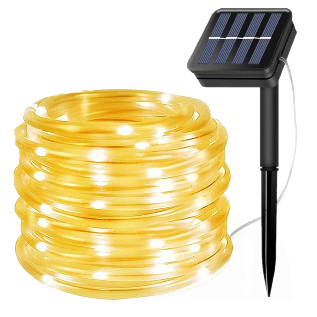 100LED Rope Lights Outdoor,KINGCOO Waterproof 39FT 8Mode Solar Powered Tube Strip Light Copper Wire Fairy String Lights for Garden Yard Party Wedding Christmas Decoration(Warm White)