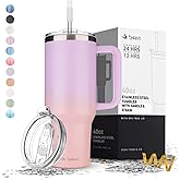 tweevo 40 oz Tumbler With Handle and Straw Made of Stainless Steel - Double Wall Vacuum Insulated Tumbler With Lid - Sweat Proof Easy Grip, BPA-Free, Dishwasher Safe Tumbler (Gradient Purple)