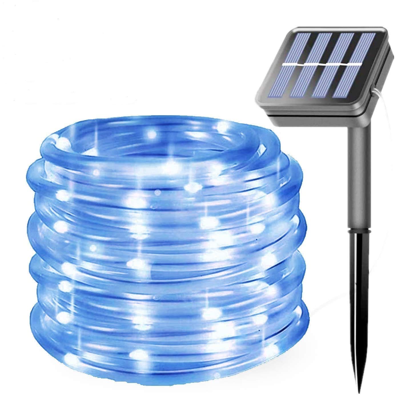 100LED Rope Lights Outdoor,KINGCOO Waterproof 39FT 8Mode Solar Powered 8Mode Tube Strip Light Copper Wire Fairy String Lights for Garden Yard Party Wedding Christmas Decoration(Blue)