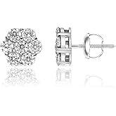 Floral Design 925 Sterling Silver 0.5ct Moissanite 7mm Stud Earrings by Tela Jewelry | gold earrings for women | Screw Back Earrings | Exquisite Design