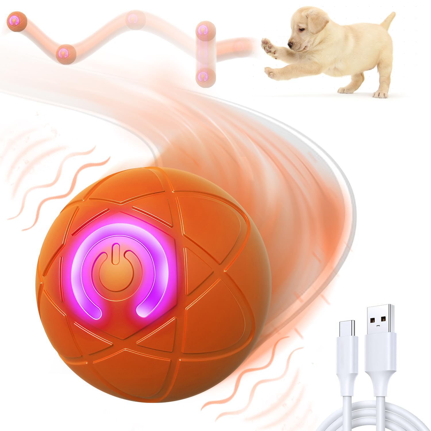 Photo 1 of WLLEADG Shaky Ball Toy - Interactive, Vibrating Ball for Small, Medium & Large Dogs - USB Rechargeable (Orange)