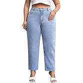 KISSPLUS Plus Size Tapered Jeans for Women High Waist Loose Women Jeans Curvy Stretchy Black and Blue Denim Pants for Women