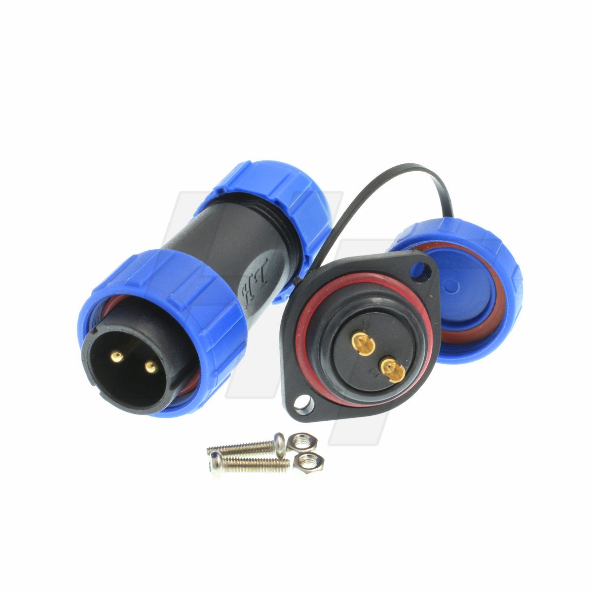 HangTon HE21 2 Pin Circular Connector Waterproof IP68 Aviation Cable Wire Plug Panel Mount Socket, 500V 30A Power Capacity