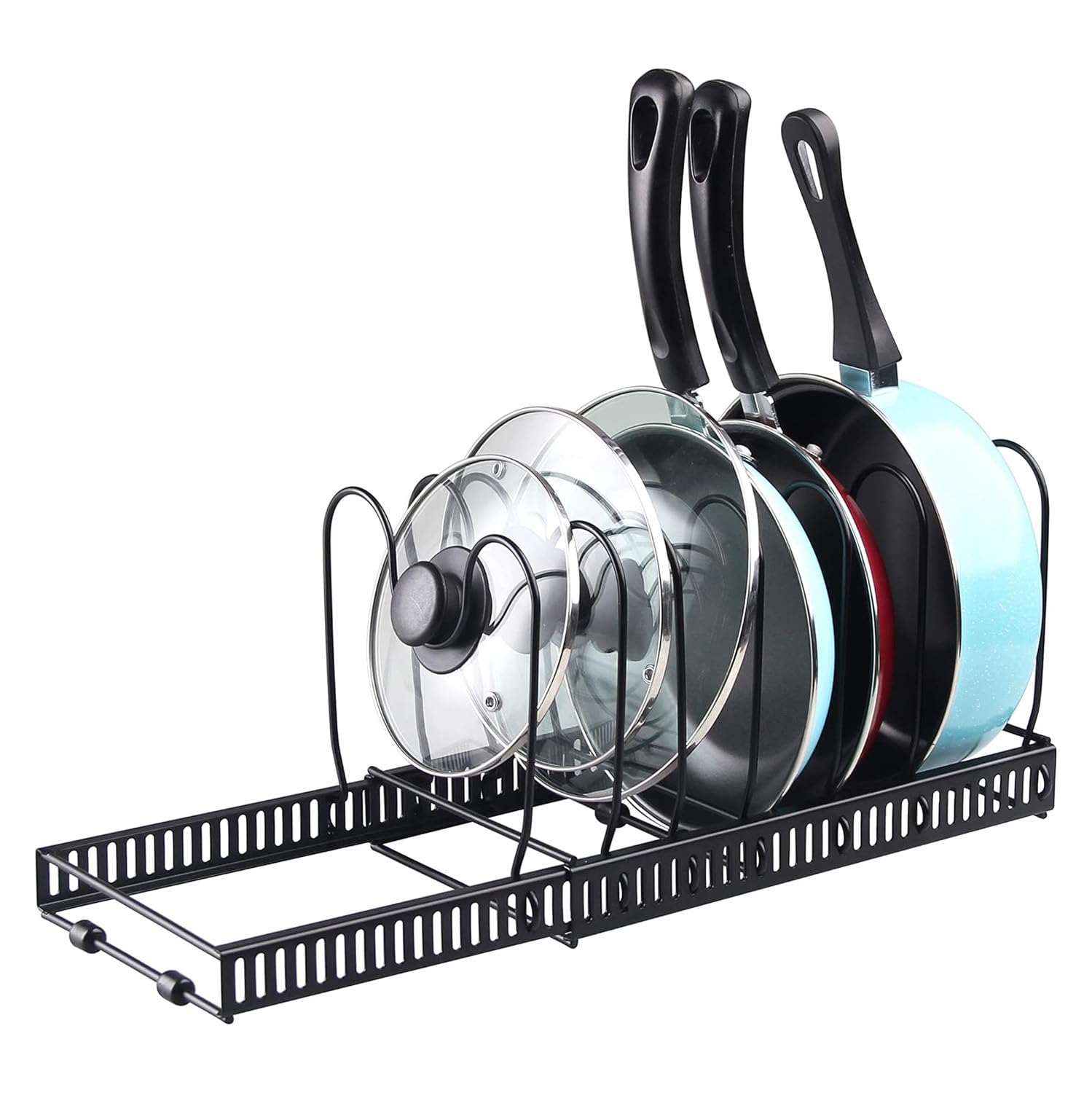 Buckingham Expandable Pots, Pans & Lids Organiser Rack, Plates, Chopping Boards Holder, 8 Adjustable Sections use in Pantry Cabinet Cupboard Worktop, Black (Pot & Pan Rack - 8 Dividers) — image 1