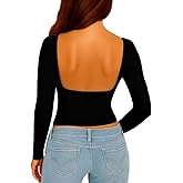 ForeFair Women Sexy Backless Long Sleeve Going Out Top Slim Fit Crewneck Open Back Y2K Fall Tops