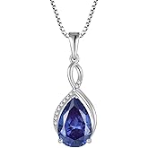 EJARY 8×12MM Birthstone Necklace for Women 925 Sterling Silver Infinity Pendant Teardrop Cubic Zirconia Necklaces, with Jewelry Box