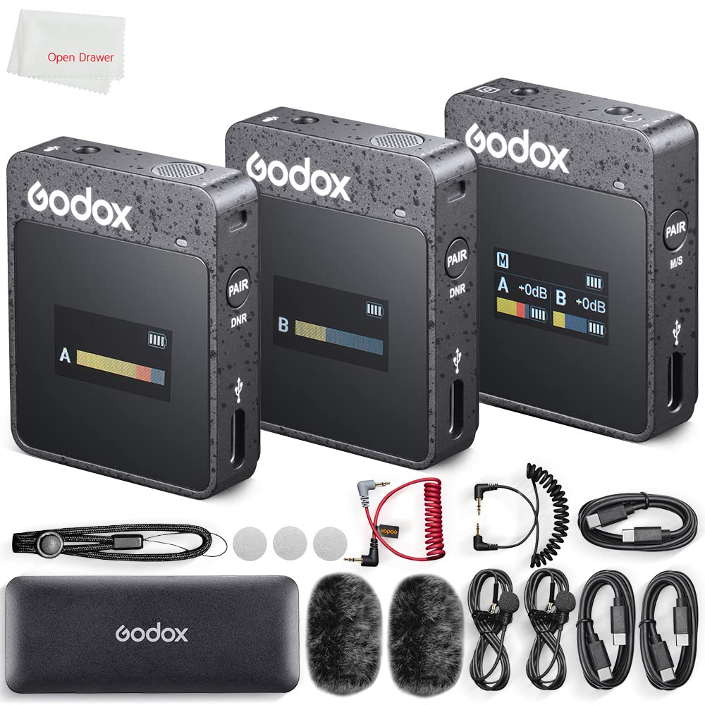 Godox MoveLink M2 II Microphone, Wireless Lavalier Mic, Compatible DSLR Cameras, Camcorders, Smartphones for photography, Vlog, Filmmaking, Interviewer, with 2 Transmitter 1 Receiver (MovieLink M2 II)