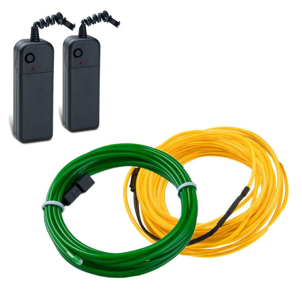 Sunboia El Wire 5M 2Pack Neon Lights Glowing Strobing Dance Party Costume Decor Light Flexible EL Rope Neon Sign Waterproof LED Strip with Controller Indoor/Outdoor Decorations(Yellow,Green)