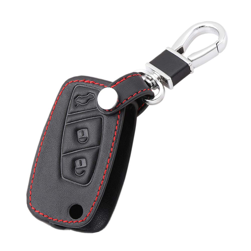 Happyit Leather Car Key Cover Case for Fiat Panda Stilo Punto Doblo Grande Bravo 500 Ducato Minibus 3 Buttons Flip Remote Control Accessories