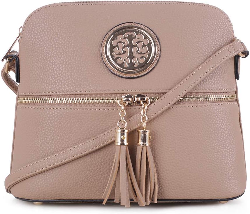 Lightweight Medium Dome Crossbody Bag with Tassel | Zipper Pocket | Adjustable Strap
