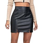 RSBFK Womens Sexy Faux Leather Mini Skirt High Waisted Side Slit Bodycon Pencil Skirt