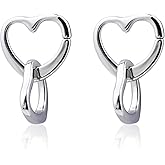 Watforsh Silver/Gold Big Heart Drop Earrings for Women Double Heart Design, Dangle Stud Earrings for Love