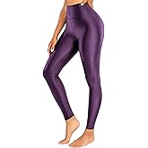 Sghenr Women's High Waisted Yoga Pants Tummy Control Shiny Sports Tights Workout Leggings