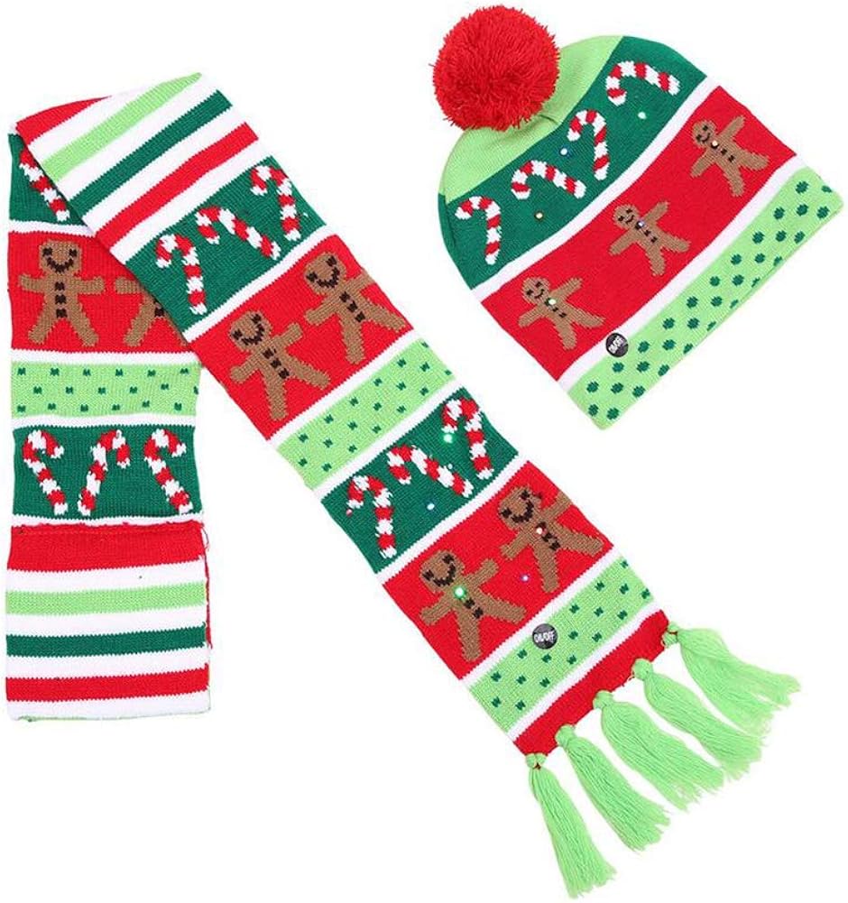 Beito 1Set Christmas LED Hat Scarf Suit Christmas Gift Scarf Hat Suit ...