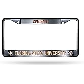 Florida State University NCAA Acc Premium Zinc Alloy License Plate Frame - 2 Screw Hole Tag Holder - Team Cheer with Black Background and Team Colors Complement Any Color Truck, SUV, Car