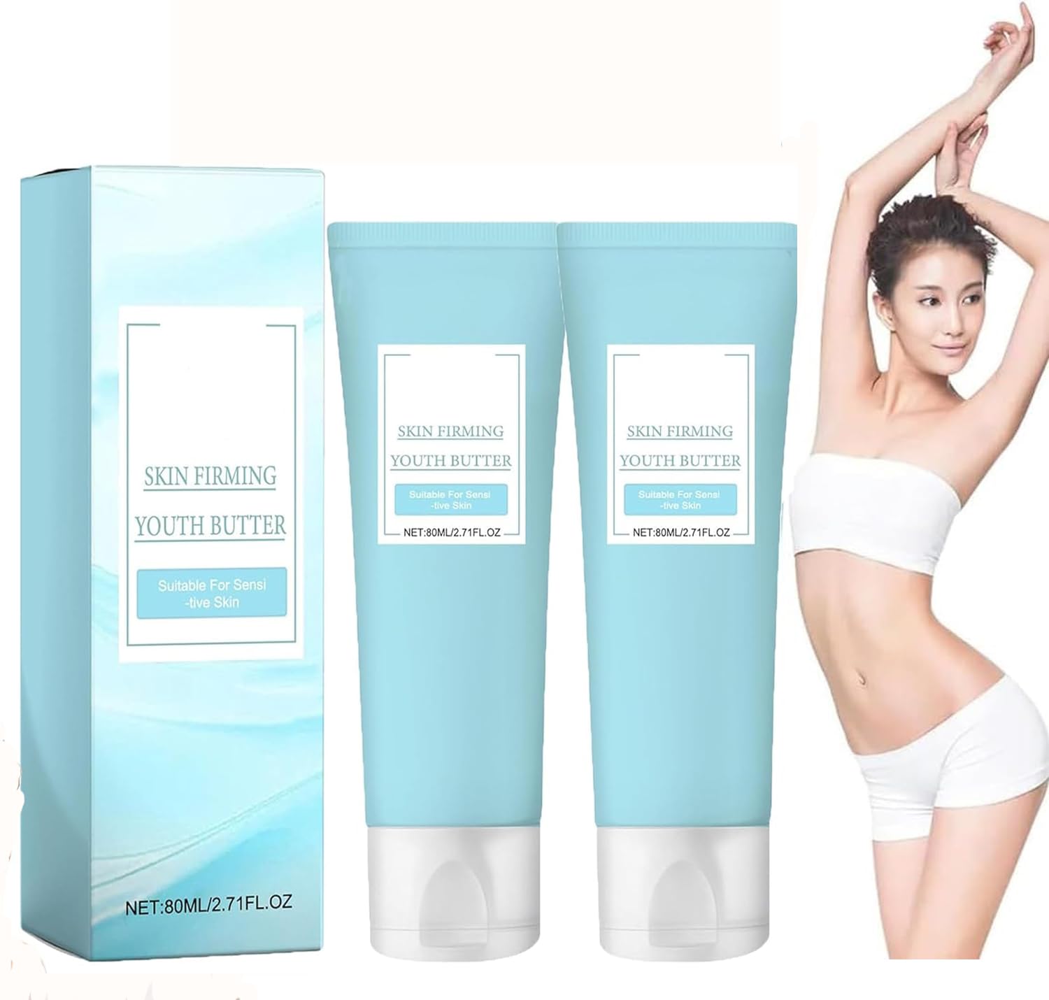 2pcs Luxelift Skin Firming Youth Butter，Firming Neck Cream for Crepey Skin Body Care Comfort,Tighten Lift Neck and body Cream ，Moisturizing,Tightening Skin Repair