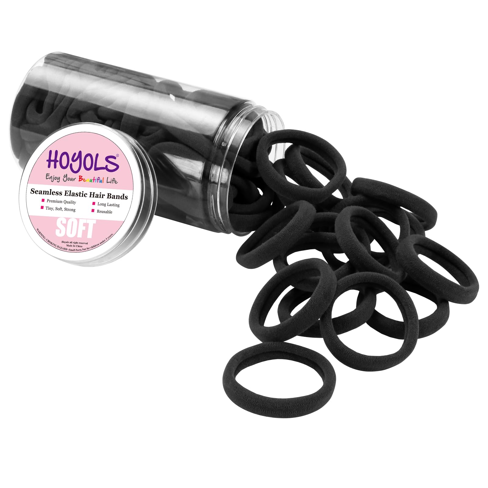 HOYOLS Seamless Hair Ties, Soft Cloth Fabric Black Bands, Large Ponytail Holder for Scrunchies Headbands Accessories for Women Girl 100 Pcs 4 CM