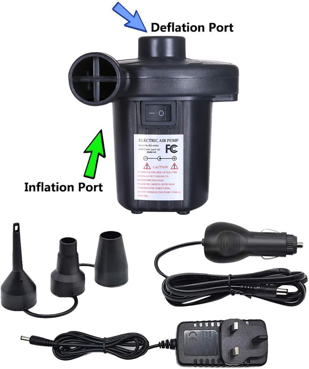 CHIVENIDO 2Way Electric Air Pump, Portable Quick-Fill AC/DC Air Pump Inflatable/Deflatable Pump Air Bed Swimming Ring Air Mattress Pool Toy Raft Boat Outdoor Camping: Sports & Outdoors