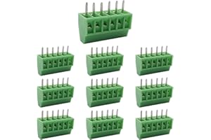 Cermant 10 pcs 6 Pin XK128-2.54MM (0.1inch) Pitch Screw Terminal Block Connector Green 150V 6A PCB Mount Screw Terminal Block Connector (2.54MM-6P-10Pcs)
