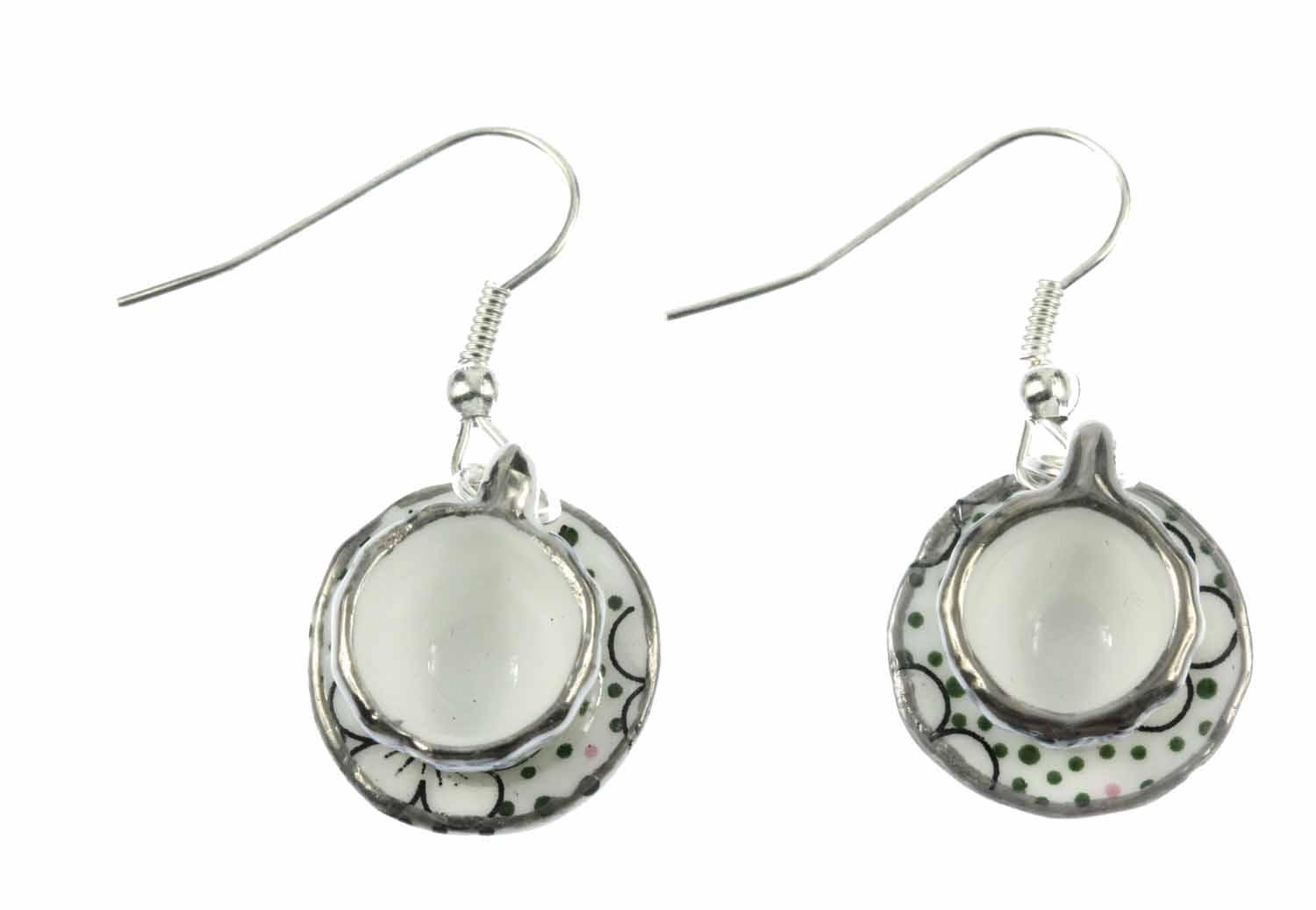 Mugs Earrings Teacup Coffee Cup Tea Pot Miniblings Porcelain Ceramic Green Dots