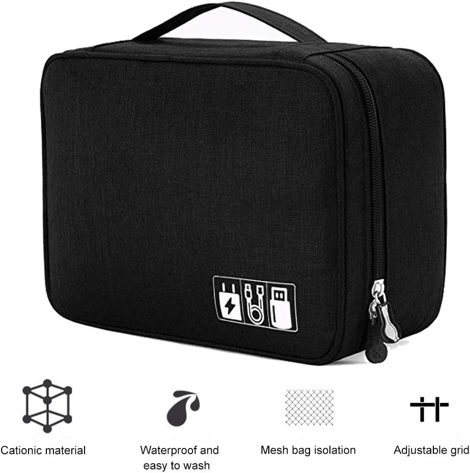 Cable Organiser Gadget Bag Travel Electronics Accessories Case for Ipad, Kindle, Cables, Adapter, Power Bank, Jewellery (Black)