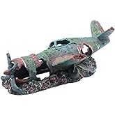 S-Lifeeling Fish Tank Decoration Fighter Vintage Airplane Ruins Submarine Landscape Fish Shrimp Shelter Cave Hideout Resin Aquarium Decor Turtle Tank Decoration