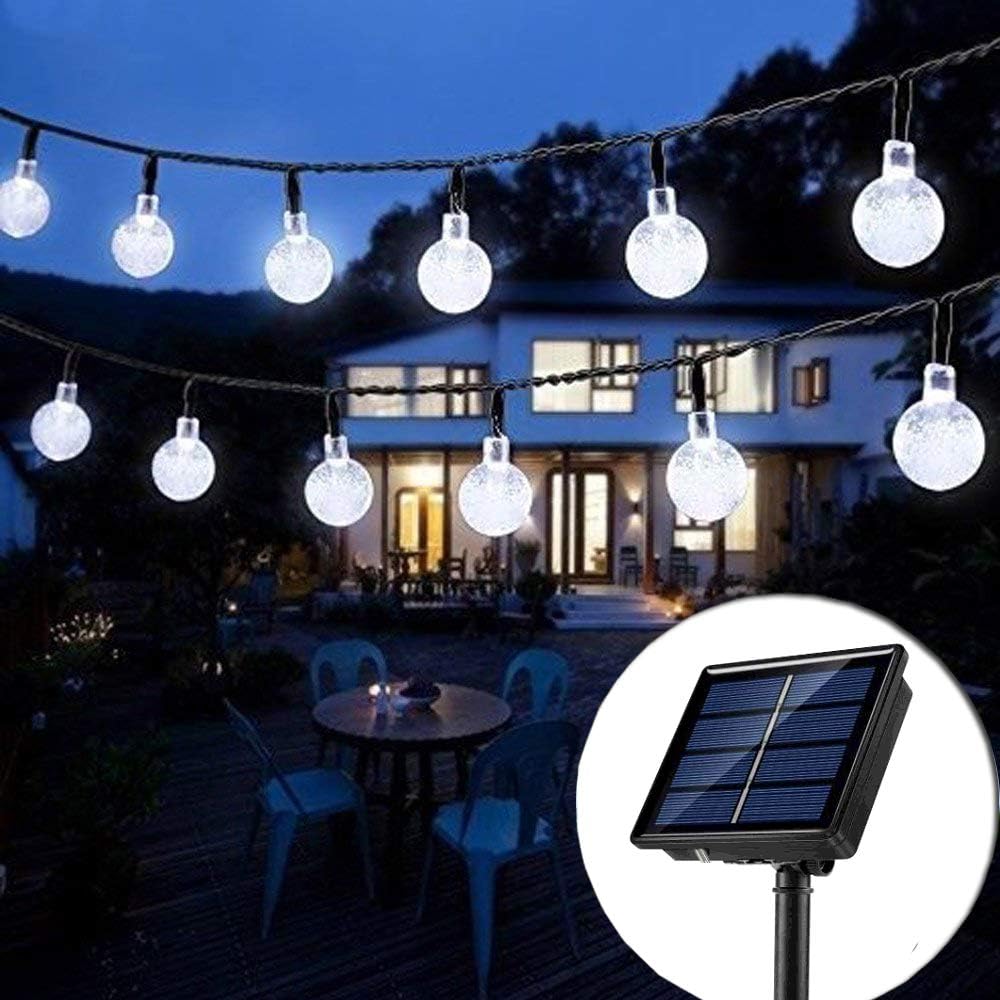 Outdoor Solar String Lights 60LED 33FT Crystal Globe Balls Patio Lights with 8 Modes Waterproof Solar Powered Lights for Garden Xmas Yard Home Party Porch Wedding Christmas Trss Decor (Cool White)