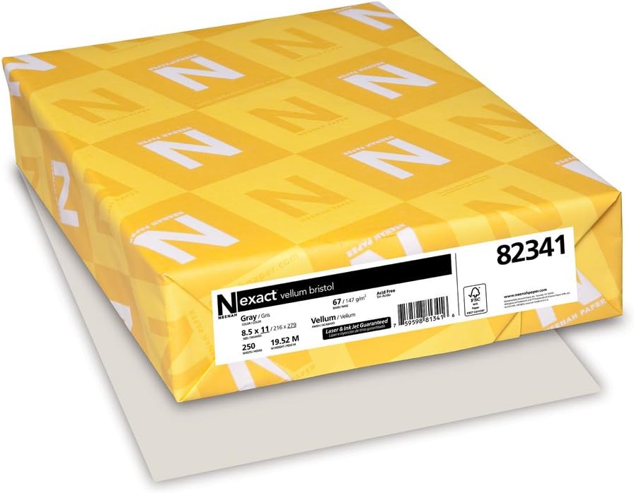 Neenah Wausau Paper 82341 Vellum Bristol Cover Stock, 8-1/2 x 11, 67-lb, Gray, 250 Sheets/Pack : Card Stock Printer Paper : Office Products