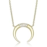 Lavari Jewelers 1/10 Carat Lab Grown Diamond Crescent Moon Necklace for Women - 18k Yellow Gold Plated 925 Sterling Silver Moon Necklace for Her - Adjustable 16 to 18 Inch Chain w Lobster Claw Clasp