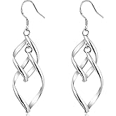 Desnuage 925 Sterling Silver Dangle Earrings Elegant Double Hoops Handmade Hypoallergenic Infinity Earrings for Women Trendy