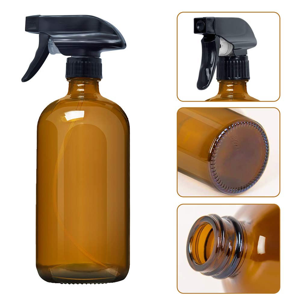 16 oz Empty Amber Glass Spray Bottles, Refillable Container for Essential Oils, Cleaning Products, or Aromatherapy, Durable Trigger Sprayer w/Mist and Stream Settings-6 Pack : Beauty