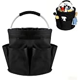 Aguhus 17L Cleaning Caddy with Handle, Portable Picnic Basket, Apple Picking Basket, Gift Basket, Collapsible Bathroom Storage Baskets for Dorm, Bathroom, Tool, Garden, Cleaning Supplies (Black)