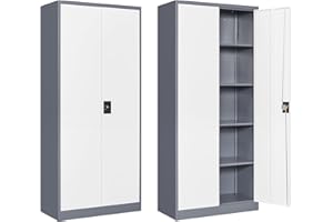 Anxxsu Metal Storage Cabinet with 2 Doors and 4 Adjustable Shelves, 71" Steel Garage Storage Cabinet, Locking Tool Cabinets for Office, Home,School,Kitchen,Garage Tool Utility Cabinet