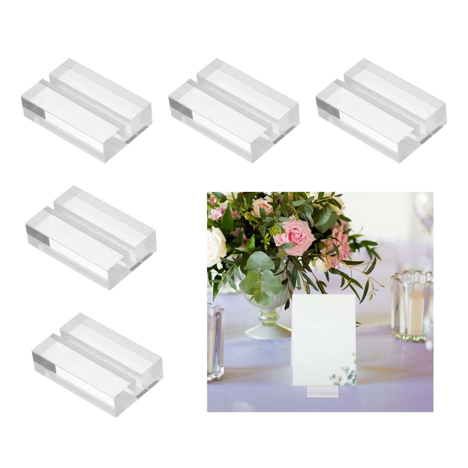 Photo 1 of uxcell 5 Pcs Acrylic Place Card Holders 1.2 Inch Clear Table Number Name Card Sign Holders Display Stand for Display Paper Game Piece Price Board Photos Memos Menus Labels, 30 x 20 mm