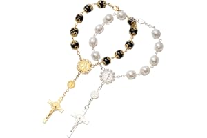 Rislobx Cross Car Mirror Hanging Accessories, Rosary Beads Rear View Mirror Hanging Metal Pendant Car Interior Decoration for