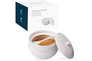 Porcelain Sugar Bowl with Lid and Spoon – Dust Free- Ceramic Sugar Holder Container for Countertop Coffee, Dishwasher Oven Fr