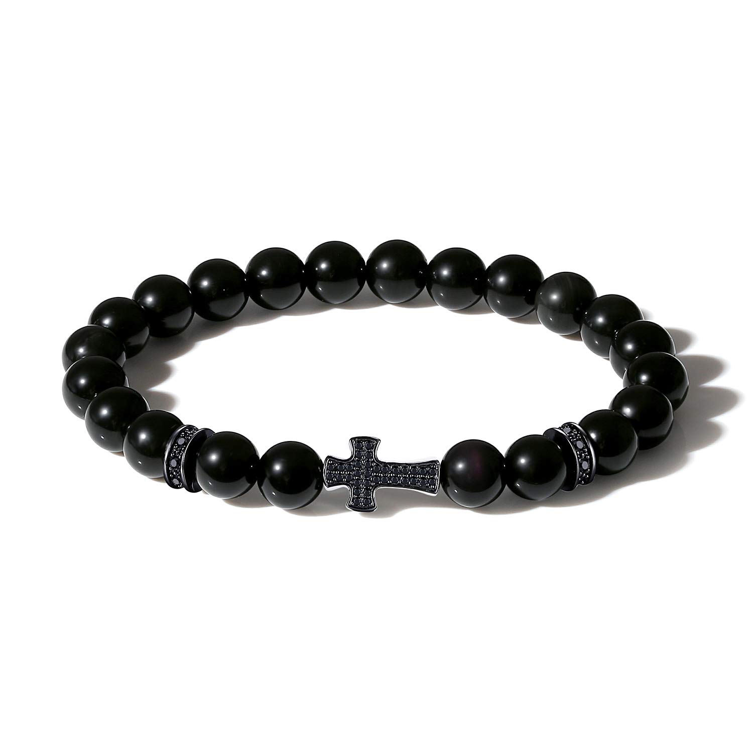 COAI Black Obsidian Bracelet, Jesus Prayer Cross Bracelet for Men Women