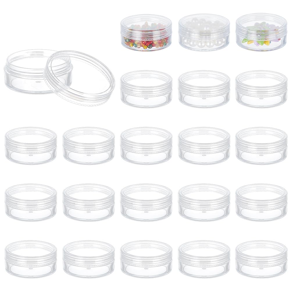 BENECREAT 24 Pack 20ml Empty Clear Plastic Bead Storage Container jar with Rounded Screw-Top Lids for Beads, Nail Art, Glitter, Make Up, Cosmetics and Travel Cream