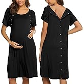 Ekouaer Women’s Nursing/Delivery/Labor/Hospital Nightdress Short Sleeve Maternity Nightgown with Button S-XXL