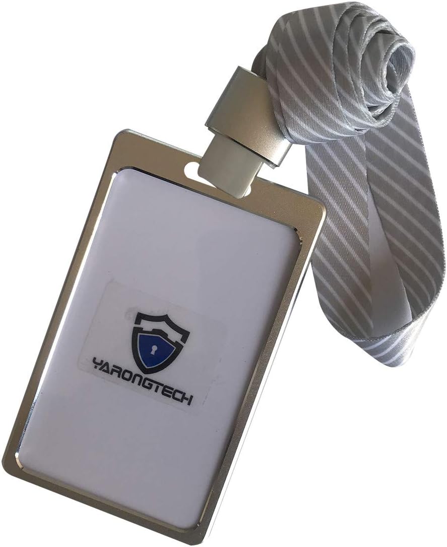 Aluminium Alloy Office Worker ID Badge Holder with Detachable Stripe Lanyard/Strap (Silver-1pc)