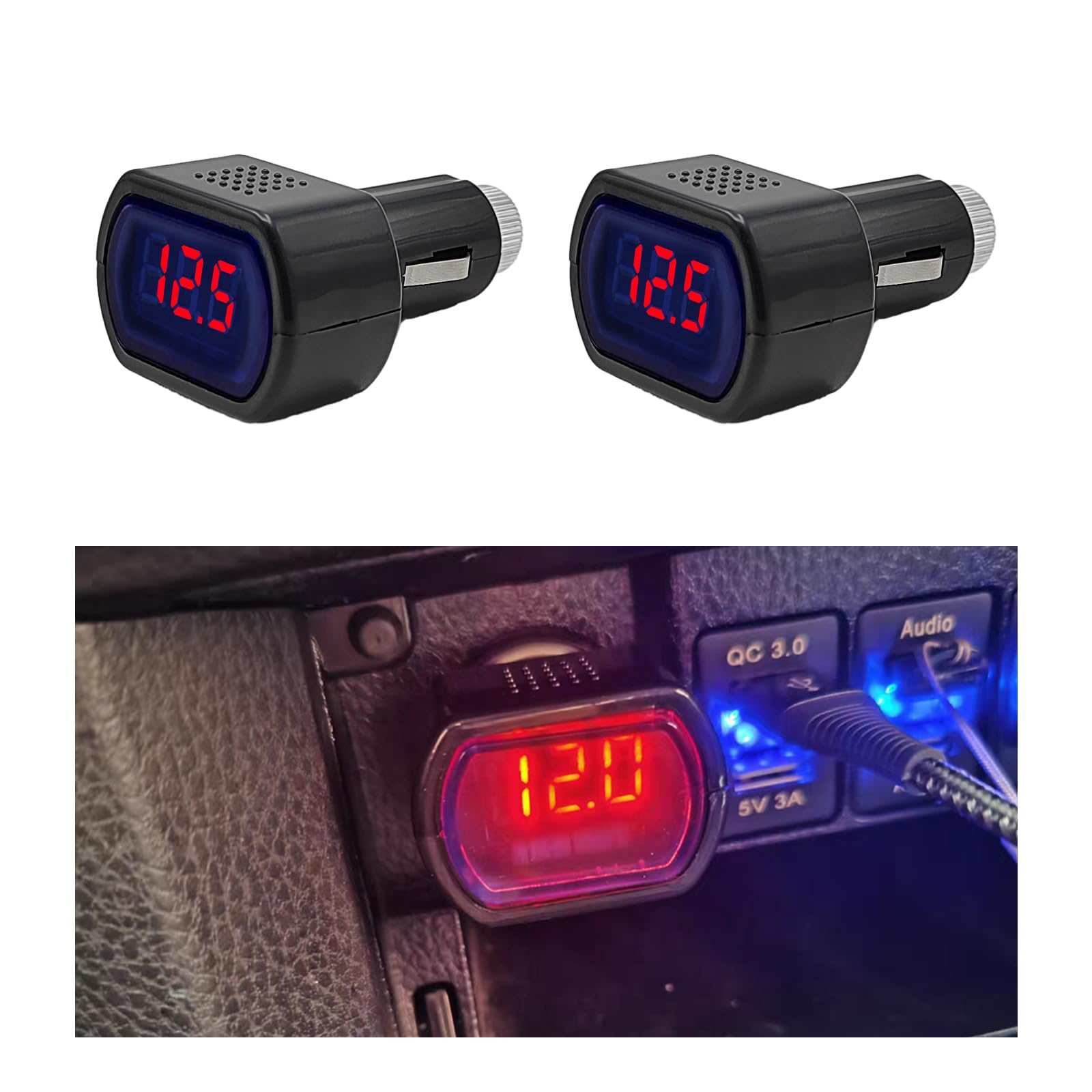 Photo 1 of Suvnie 2 PCS Car LED Cigarette Lighter Voltmeter, DC 12V 24V Battery Voltage Digital Panel Meter, Universal Auto Electric Volt Gauge Monitor, Car Accessories for Motorcycle Truck