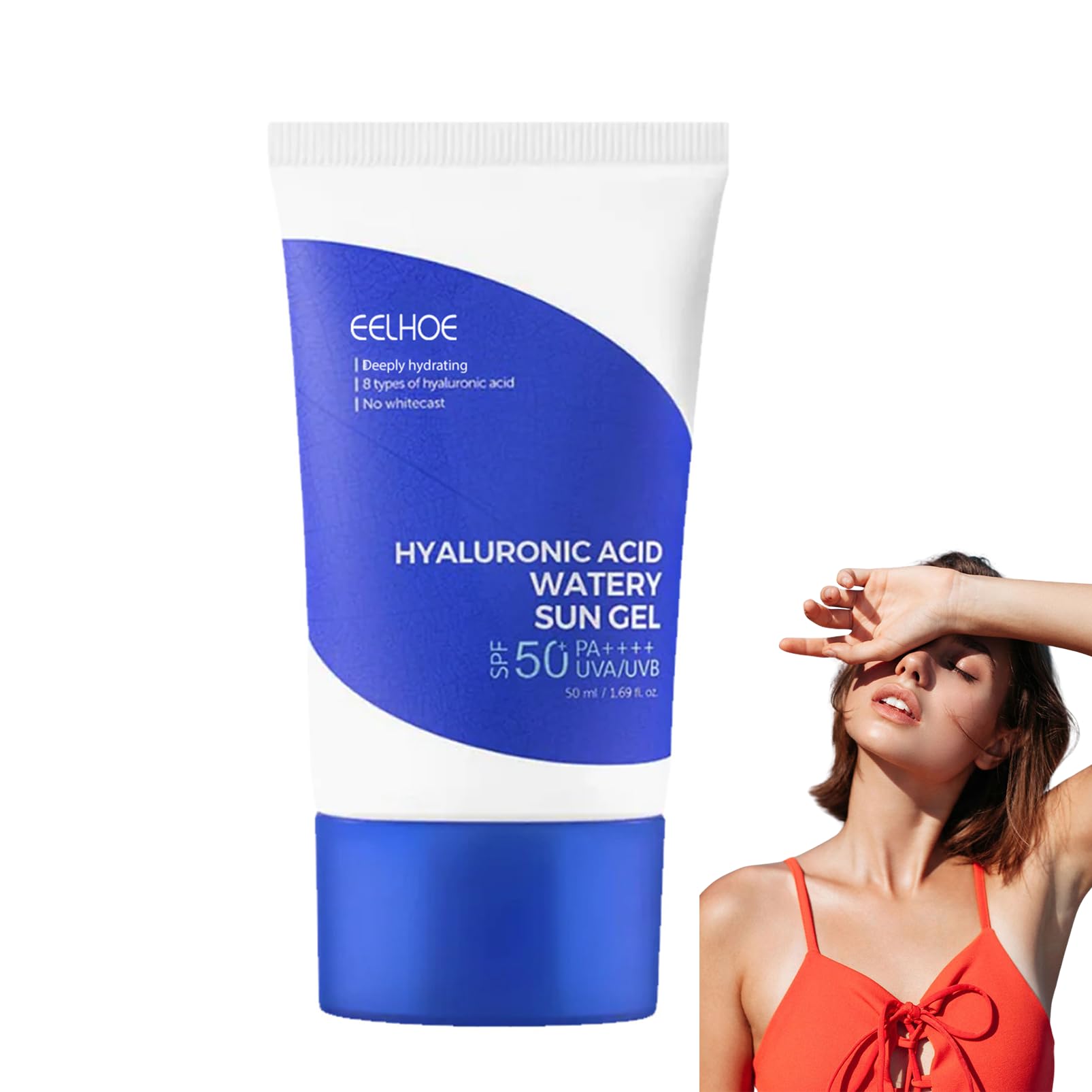 Korean Sunscreen, Hyaluronic Acid Watery Sun Gel SPF 50+ PA++++, SPF 50 Face Moisturiser with No White Cast, Waterproof Body & Face Sunscreen (1)