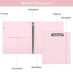 SKYDUE 3 Ring Binder with Clipboard,1 Inch
